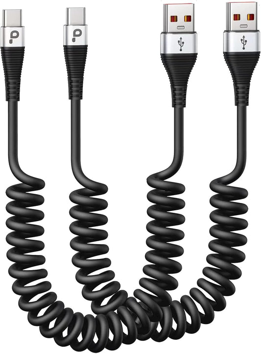 USB C Cable Fast Charging, 2Pack 3ft Coiled USB A to Type C Charge Cord for