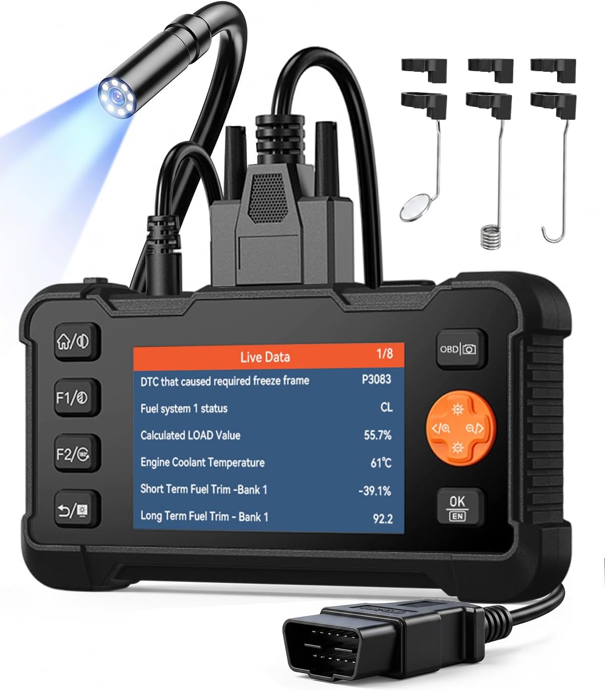 2-in-1 Enhanced OBD2 Scanner & Endoscope Camera with Light, 1080P