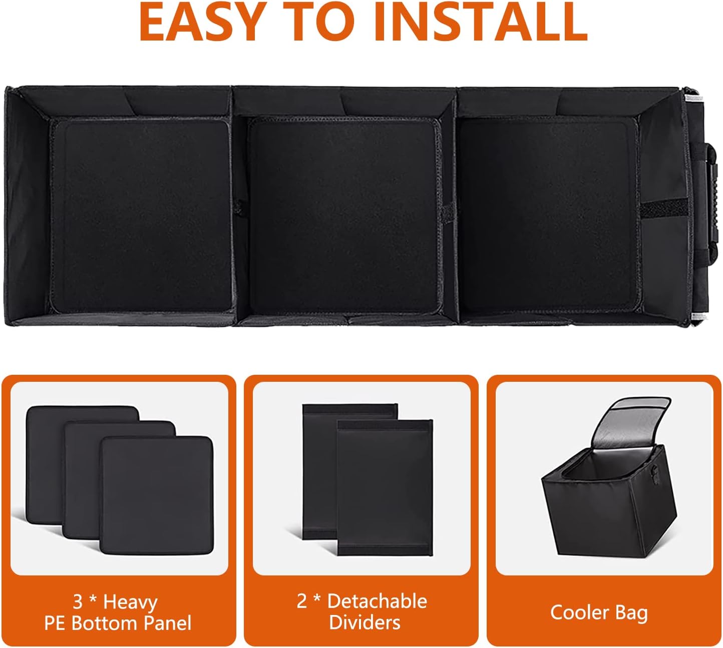 AOPHY Car Trunk Organizer with Insulated Cooler Bag, Foldable & Waterproof Storage Organizer with Lid for SUV, Truck, Sedan - 4 Large Adjustable Compartments, Heavy Duty & Collapsible Design