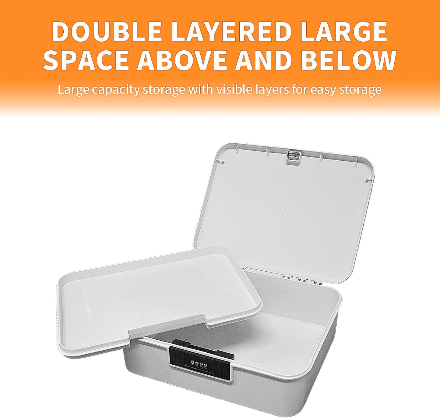 Lockable Storage Container Bin, 4.2 Gallon Capacity Organizer Box with Combination Lock, Heavy Duty Plastic Trunk, Usable As Item Organizer Or Office File Storage(White)