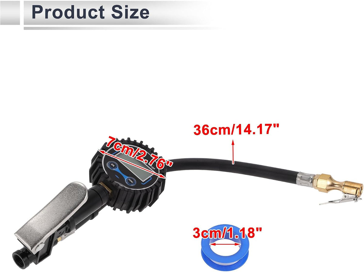 1Set Universal Tire Pressure Gauge 200 PSI 2.76Inch Digital Pressure Gauge with Inflator Tyre Air PSI Meter for Motorcycle SUV Truck Black