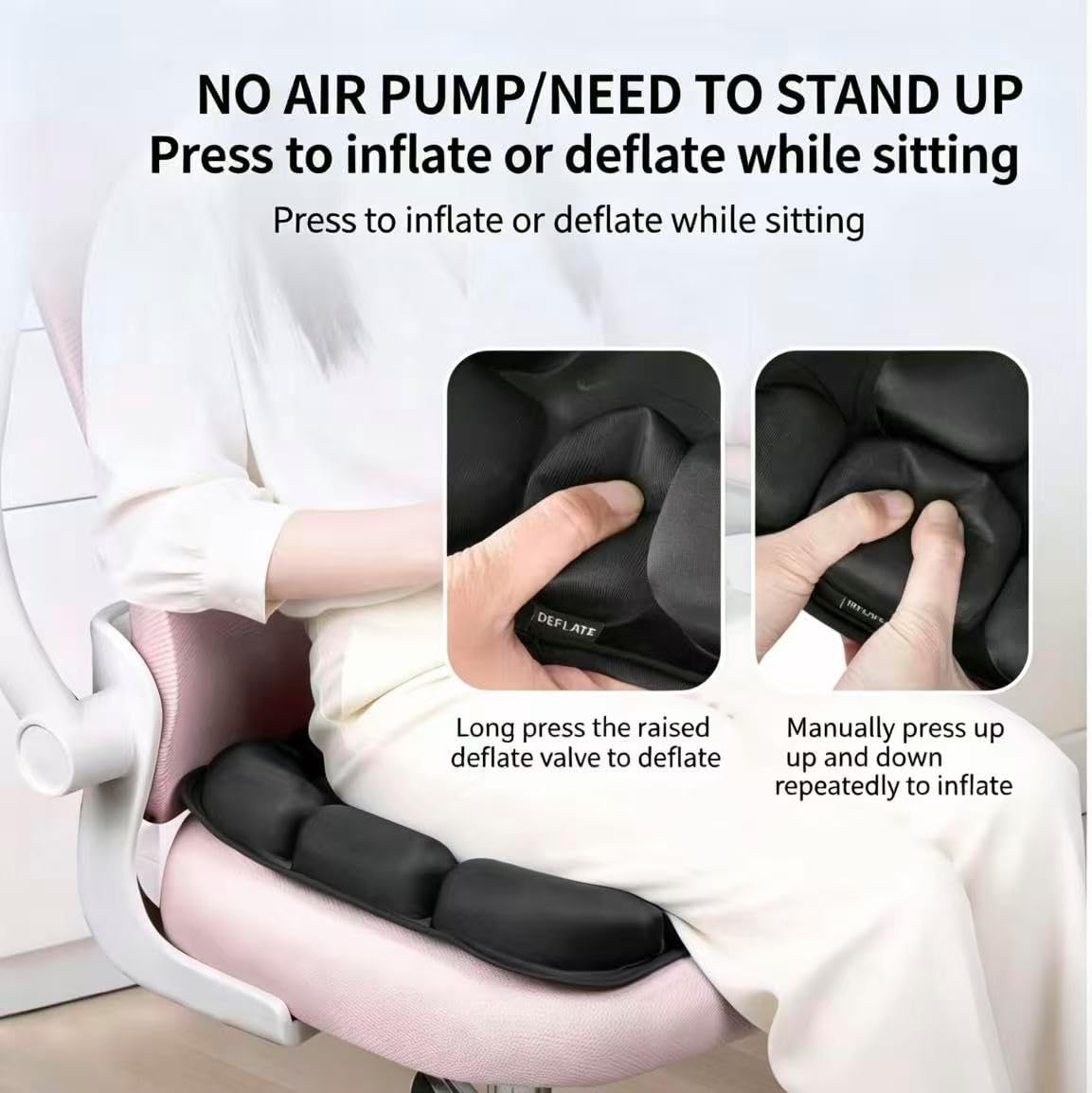 Sondor Inflatable Travel Seat Cushion, Ergonomic Cutout for Long Sitting | Press-to-Inflate Cushion for Airplane, Car, Office & Wheelchair; Hollow Cutout boosts airflow & eases hip pressure
