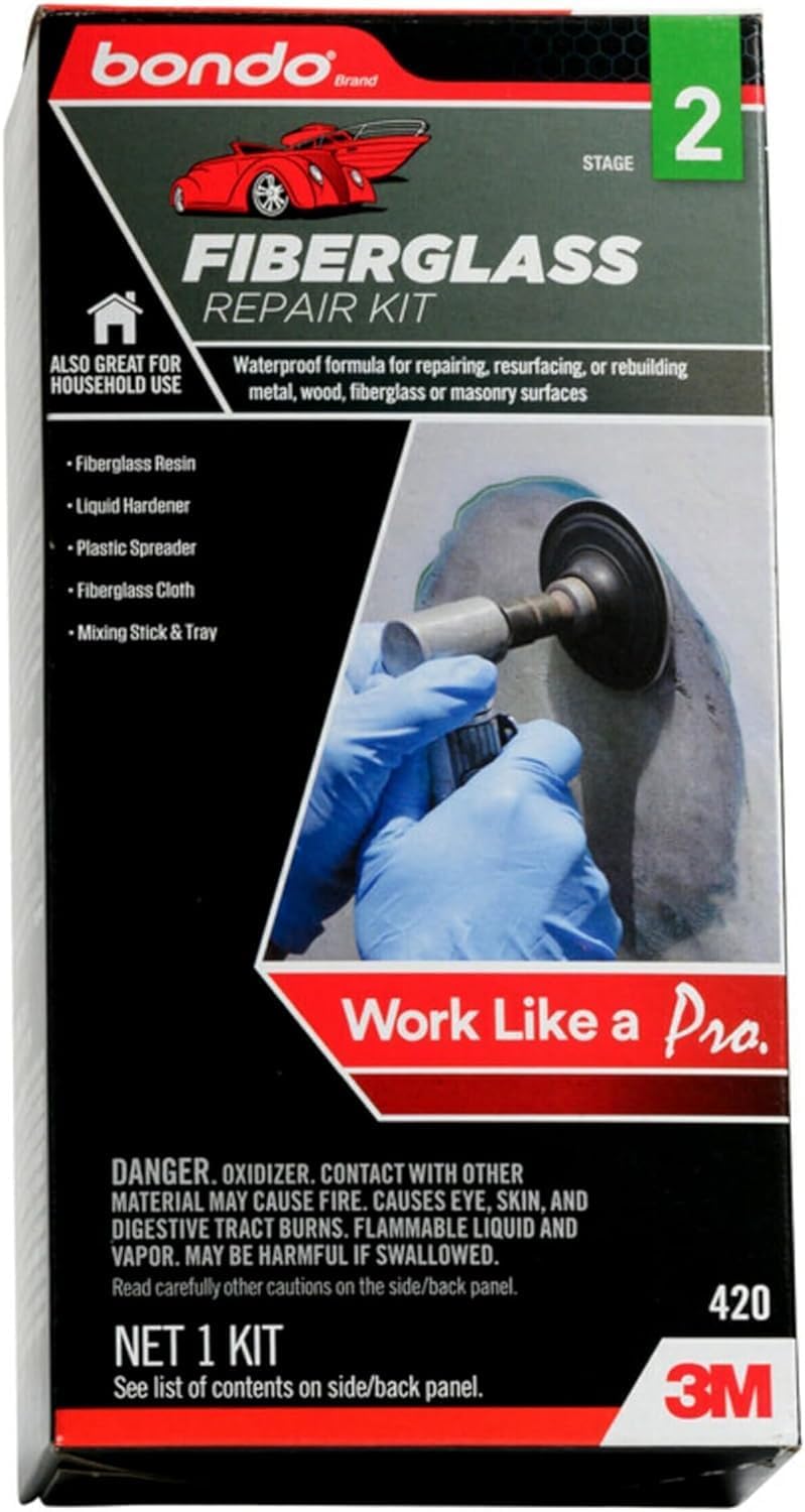 3M Bondo Fiberglass Resin Repair Kit, 00420, 0.45 Pint Each (Pack of 2) – All-in-One DIY Waterproof Multi-Surface Repair Solution for Automotive, Marine & Home Use