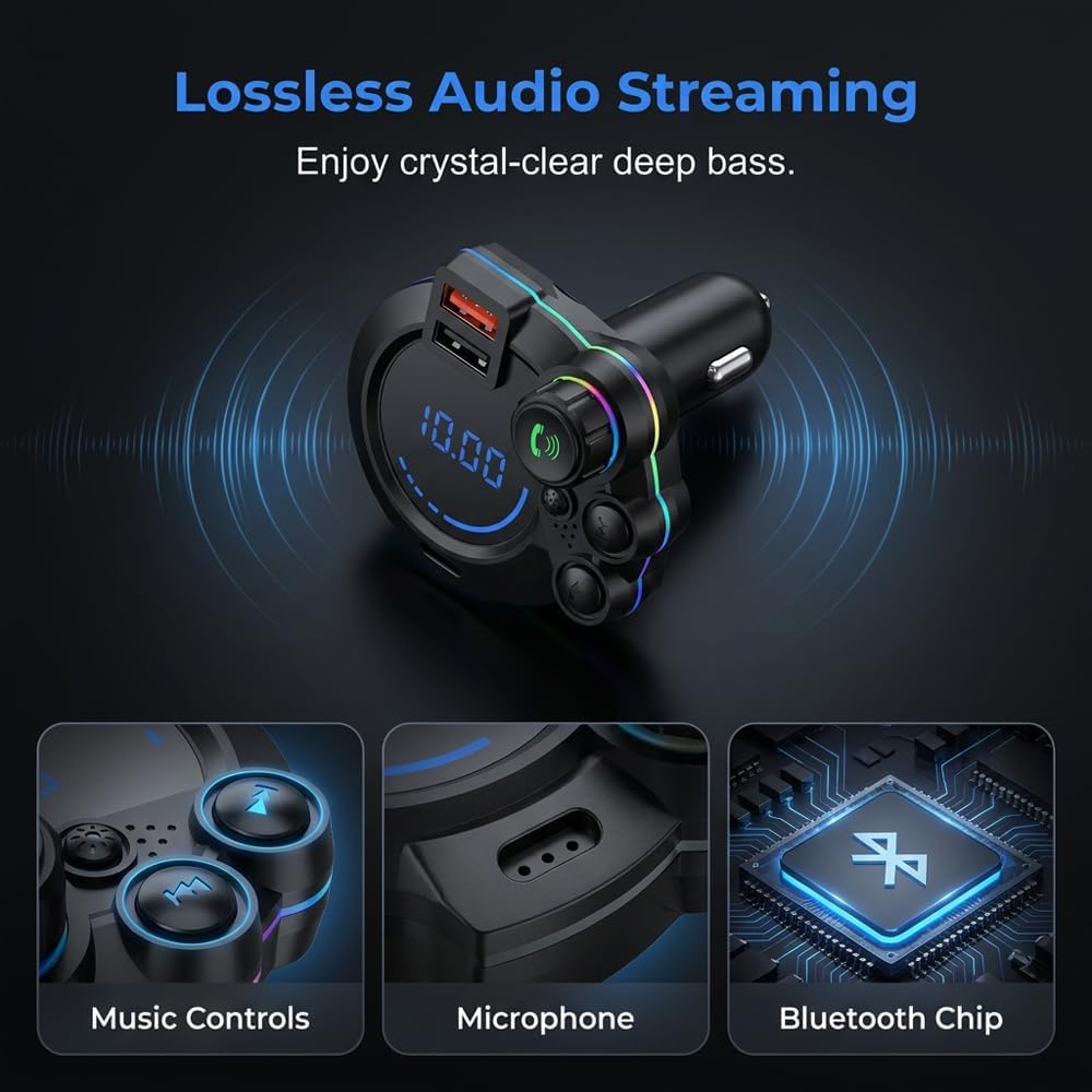 Wireless FM-Transmitter for Car, 20W USB Type-C Fast Charger, 2PCS