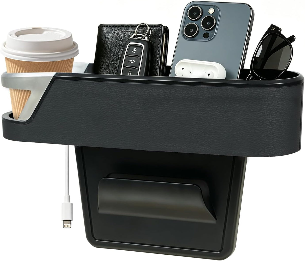 Yinova 2 Pack Car Seat Gap Organizer with Cup Holder, PU Leather Car Storage Box, Fill Gap & Stop Dropping, Driver & Passenger Side, Easy Install, Fits Most Vehicles