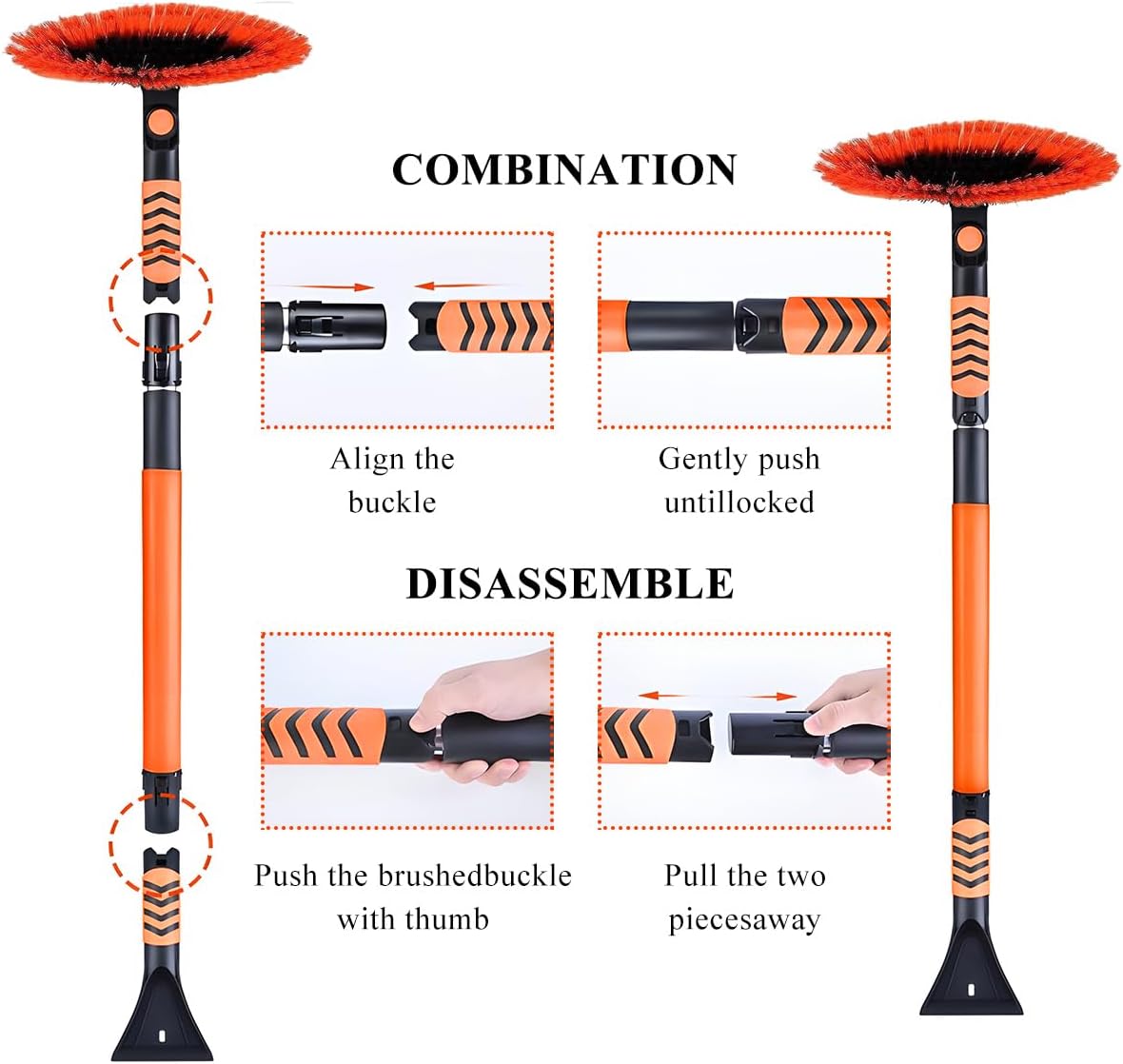 KVAEY 41 Inch Extendable Snow Brush for Car, 3 in 1 Detachable Car Snow Brush and Ice Scraper with Ergonomic Grip, Long Handle Winter Snow Removal Tool for Car, Truck, SUV