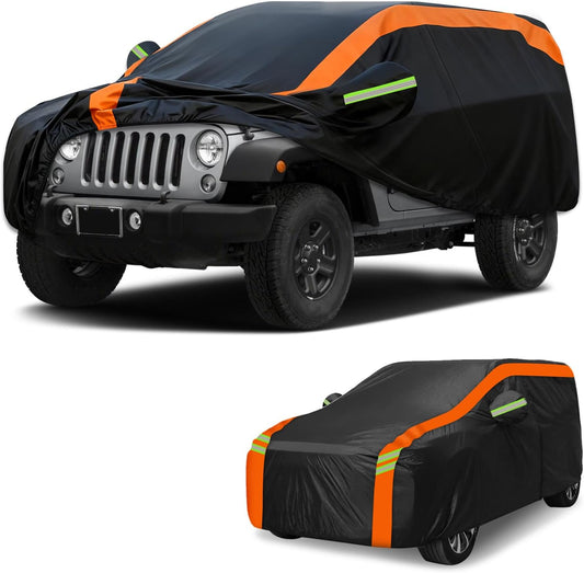 Car Cover for Jeep Wrangler 4 Door JL JK TJ YJ CJ 2007-2026, Multi-Layer Automobiles Covers Waterproof All Weather with Zipper Door, Sun Rain Snow Dust Protection
