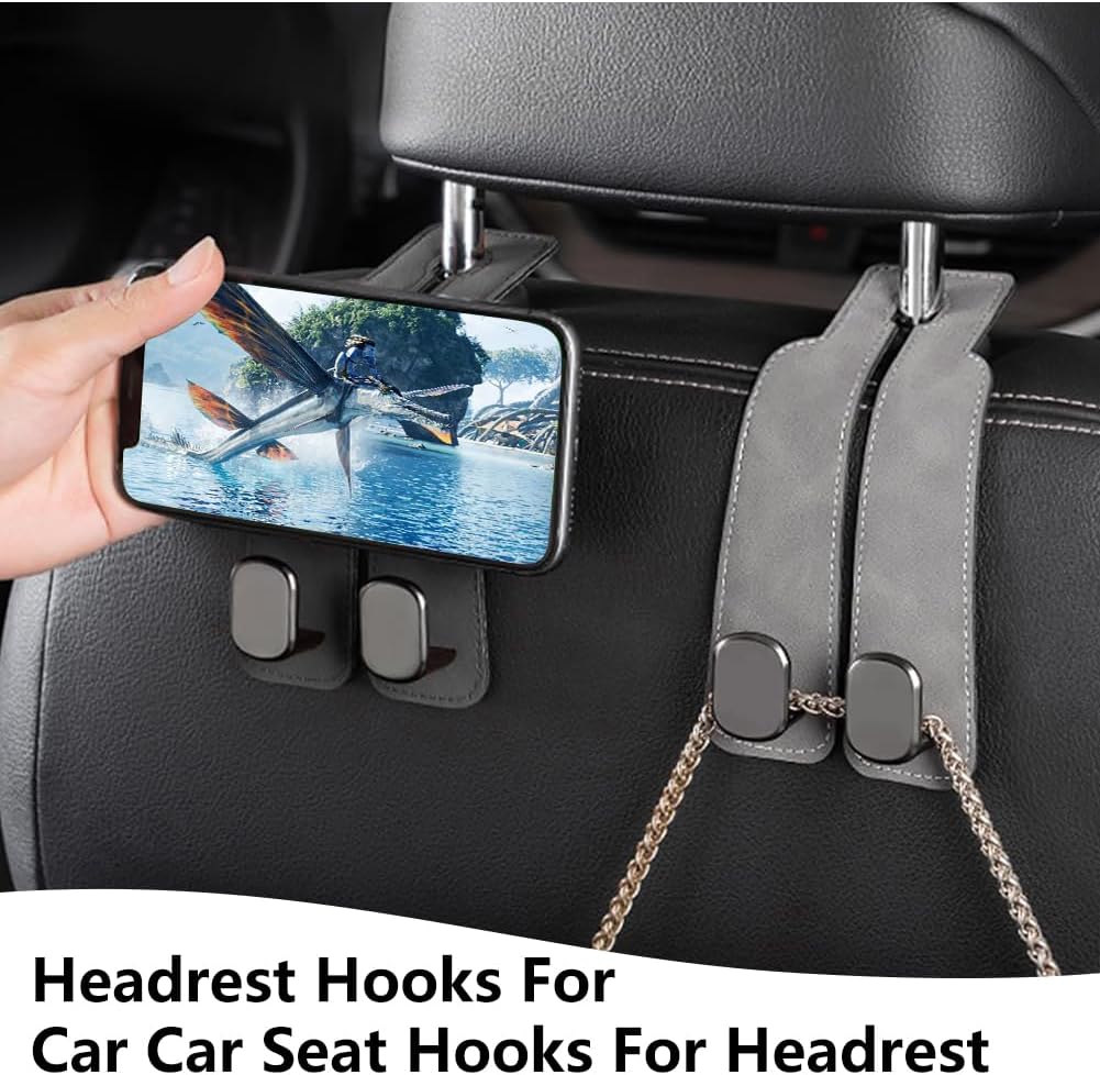 Headrest Hooks for Car, Twinhook Car Seat Hooks for Headrest (Grey 4Pcs)