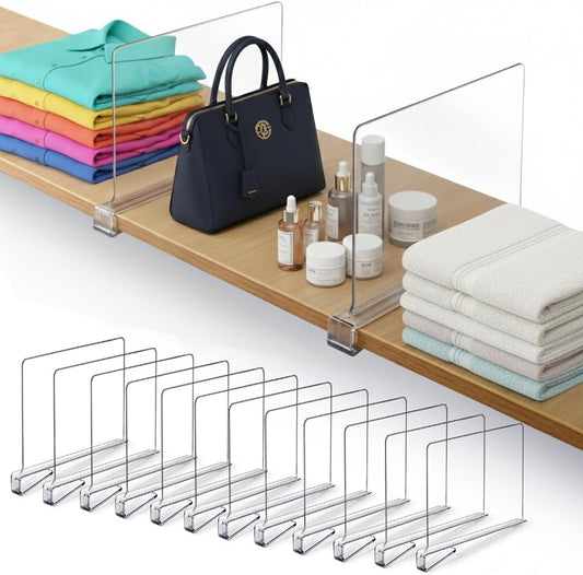 12 Pack Acrylic Shelf Dividers for Closet 11x7.9 Inch – Acrylic Dividers for Shelves Clear Closet Shelf Separators for Purses, Clothes Storage – Vertical Bookshelf Dividers for Bedroom & Kitchen