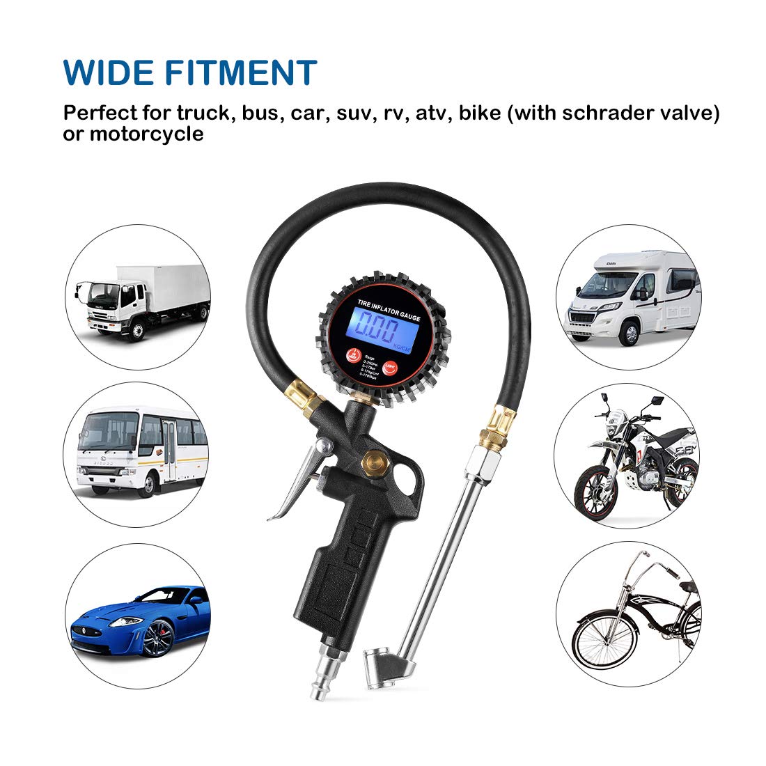 CZC AUTO Digital Tire Inflator Pressure Gauge, LED Display, Dual Head Chuck