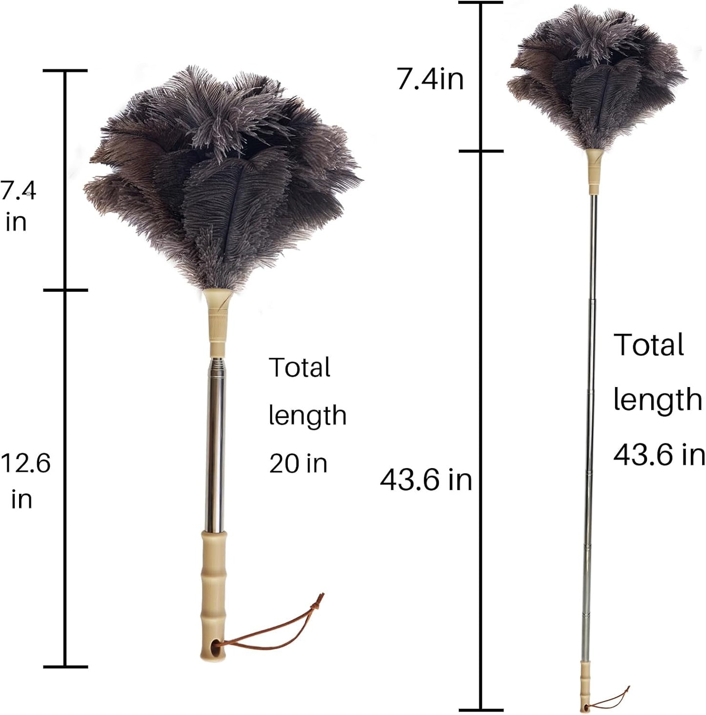 Aldwin Ostrich Feather Duster, 43" Extendable Feather Dusters for Cleaning | Genuine Fluffy Natural Reusable and Washable Handheld Feather Duster for Home, Office, Desk, Furniture, and Car Interior