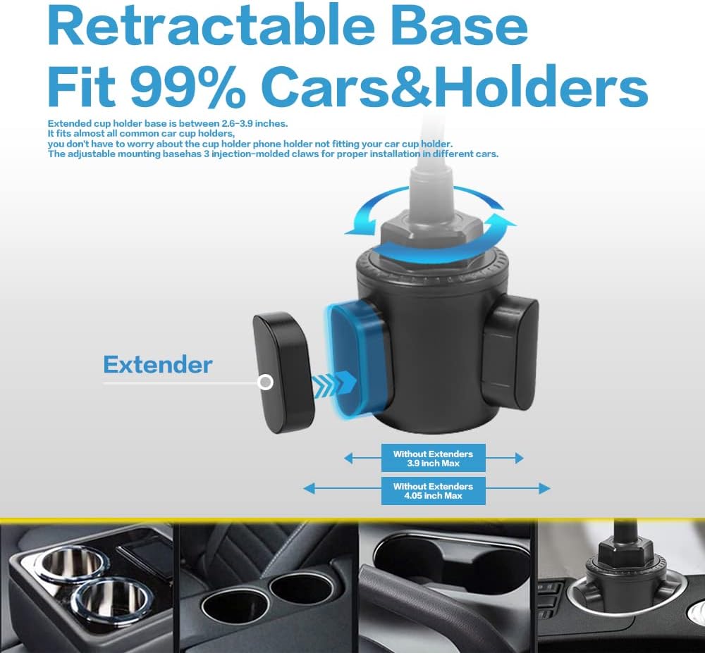 2-in-1 Cup Holder Phone Mount, Universal Adjustable Gooseneck Cup Holder, 360 Rotation, One-Button Release, Fits 4"-7" Phones