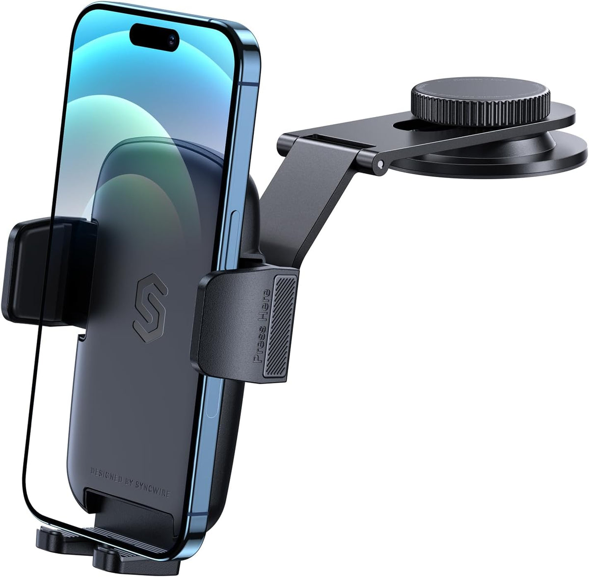 SYNCWIRE Car Phone Holder for Universal Dashboard [Super Stable] Car Phone Mount Foldable Aluminum Alloy Arm for iPhone 17 16 15 14 13 12 Series & All Phones