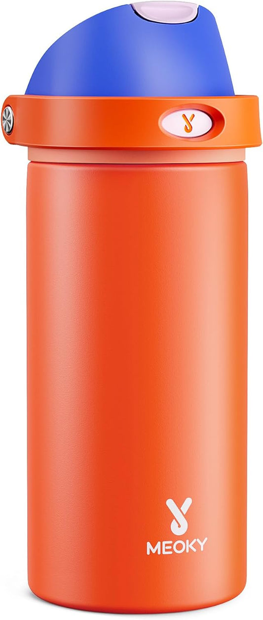18 oz Insulated Water Bottle for Kids: Meoky Metal Water Bottle with 2-in-1 Straw and Spout Lid - Leak Proof, Cold for 24 Hours, BPA-Free for Boys School Sports, Blue Citrus