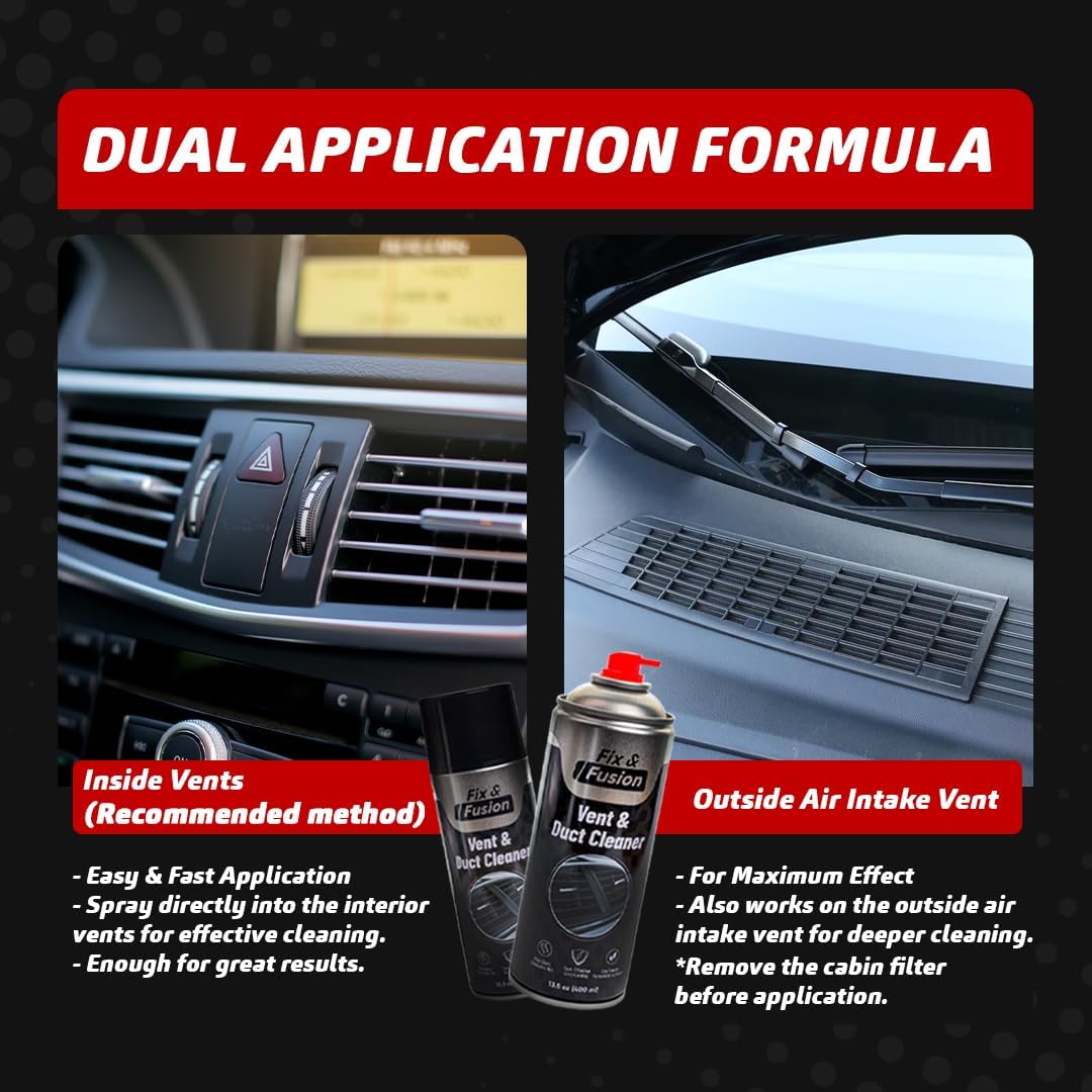 FIX & FUSION A/C Vent and Duct Cleaner | Foaming Spray for Car Air Conditioner | Freshens & Cleans Dust Build-Up | Fast, No-Rinse Formula | Automotive HVAC Refresher & Detailer