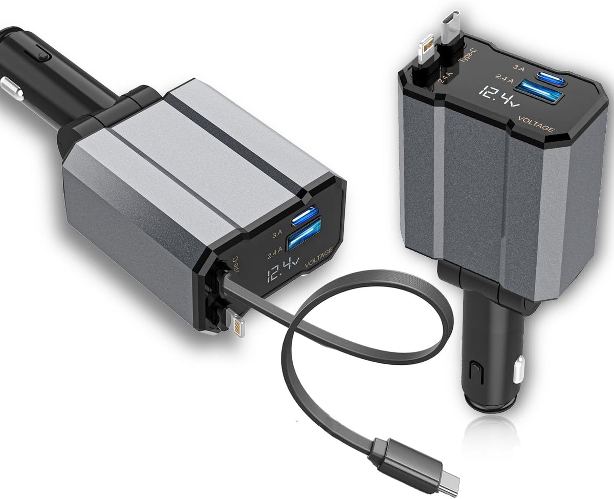 Retractable Car Charger, 4 in 1 Fast Car Charging USB C