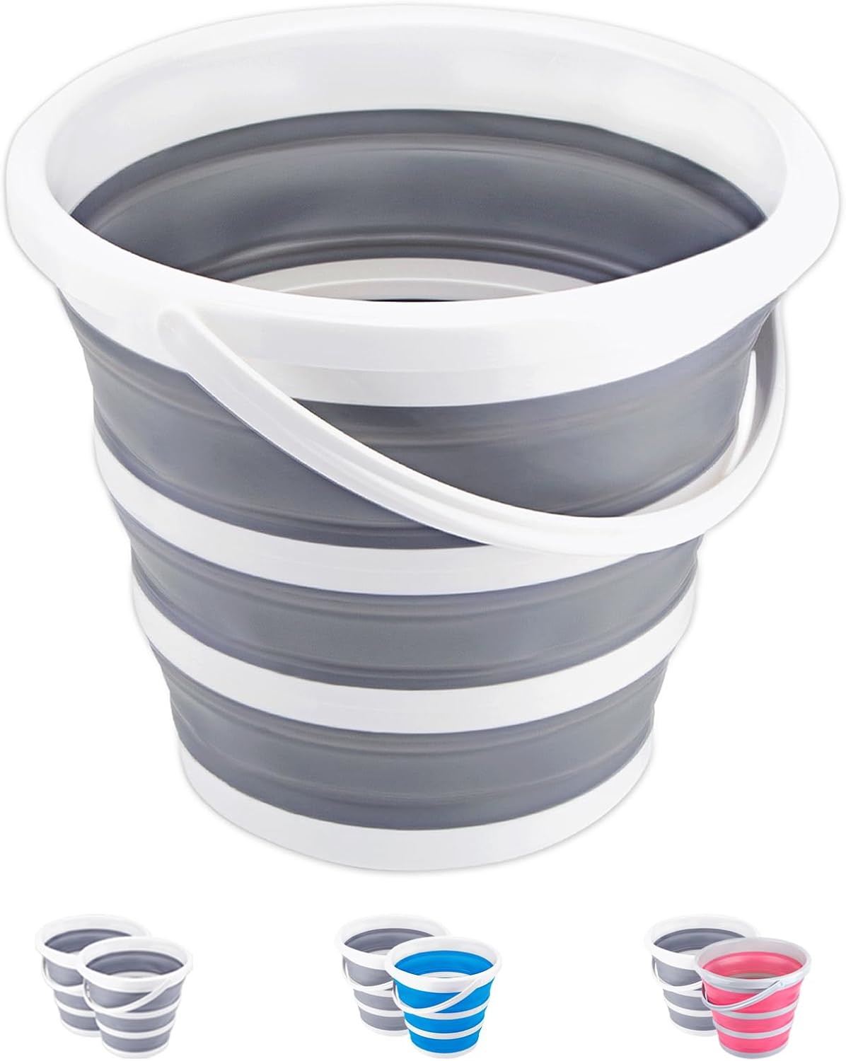 2 Pack Collapsible Buckets 10L 2.6 Gallon Cleaning Bucket Mop Bucket Folding Foldable Portable Small Plastic Water Supplies for Outdoor Garden Camping Fishing Car Wash Space Saving Grey and Blue