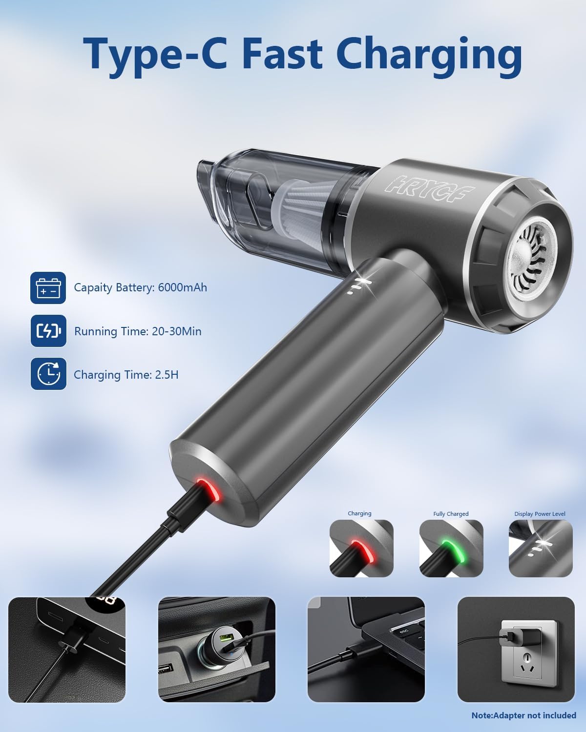 Handheld Cordless Professional 4-in-1 Car Vacuum Cleaner with Digital Display, 20000Pa Powerful Handheld Vacuum, Portable Cordless Vacuum with Brushless Motor & Crevice Tool for Car Home Office Pet