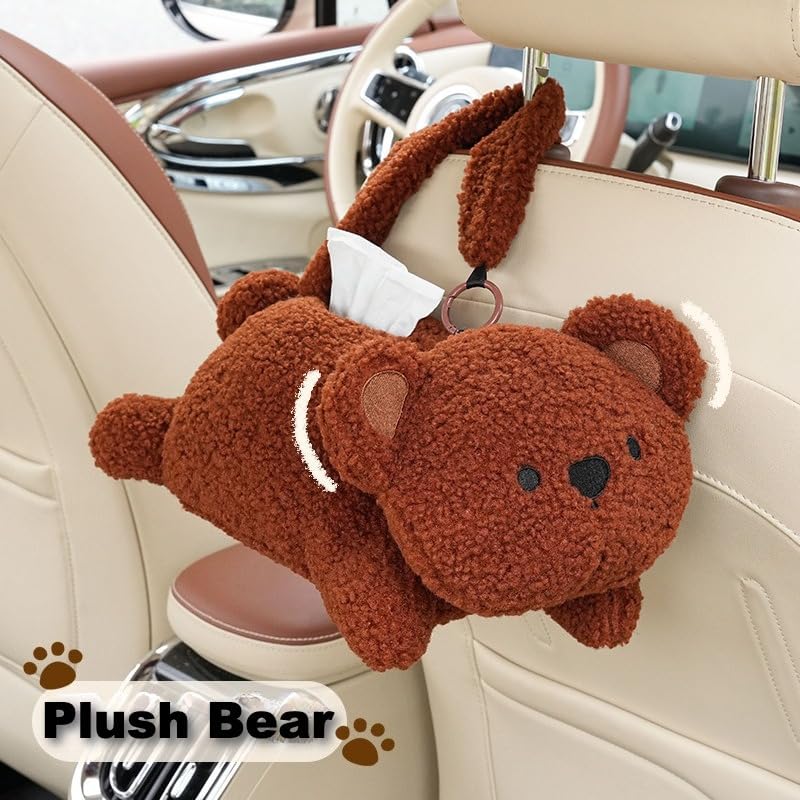 Plush Rabbit Car Tissue Holder Hanging Bunny Napkin Dispenser, Cat