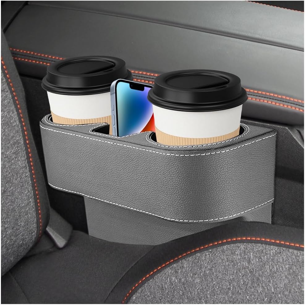 Car Seat Gap Filler Organizer, Multifunctional Auto Console Side Storage Box with Cup Holder, Universal PU Leather Cup Holder Front Seat Crevice Filler for Car Truck SUV (Black)