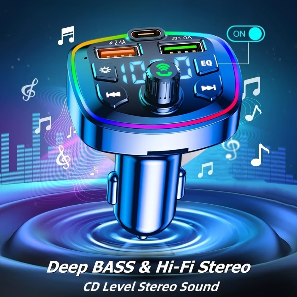 Universal Wireless Car Kit FM Transmitter – High-Fidelity Bluetooth Speakers for Cars, Plug-and-Play Stereo Sound System with Dual USB Charging Ports & Clear FM Broadcast