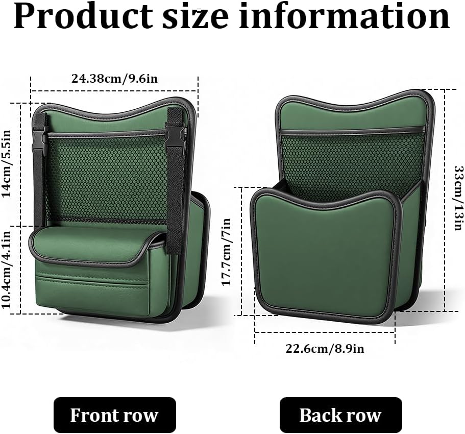 Car Organizer Storage Between Seats, Car Purse Holder, Nappa Leather Front Seat Storage Bag with Tissue Holder, Large Capacity Auto Console Organizer for Document Phone Wallet Snack (Green)