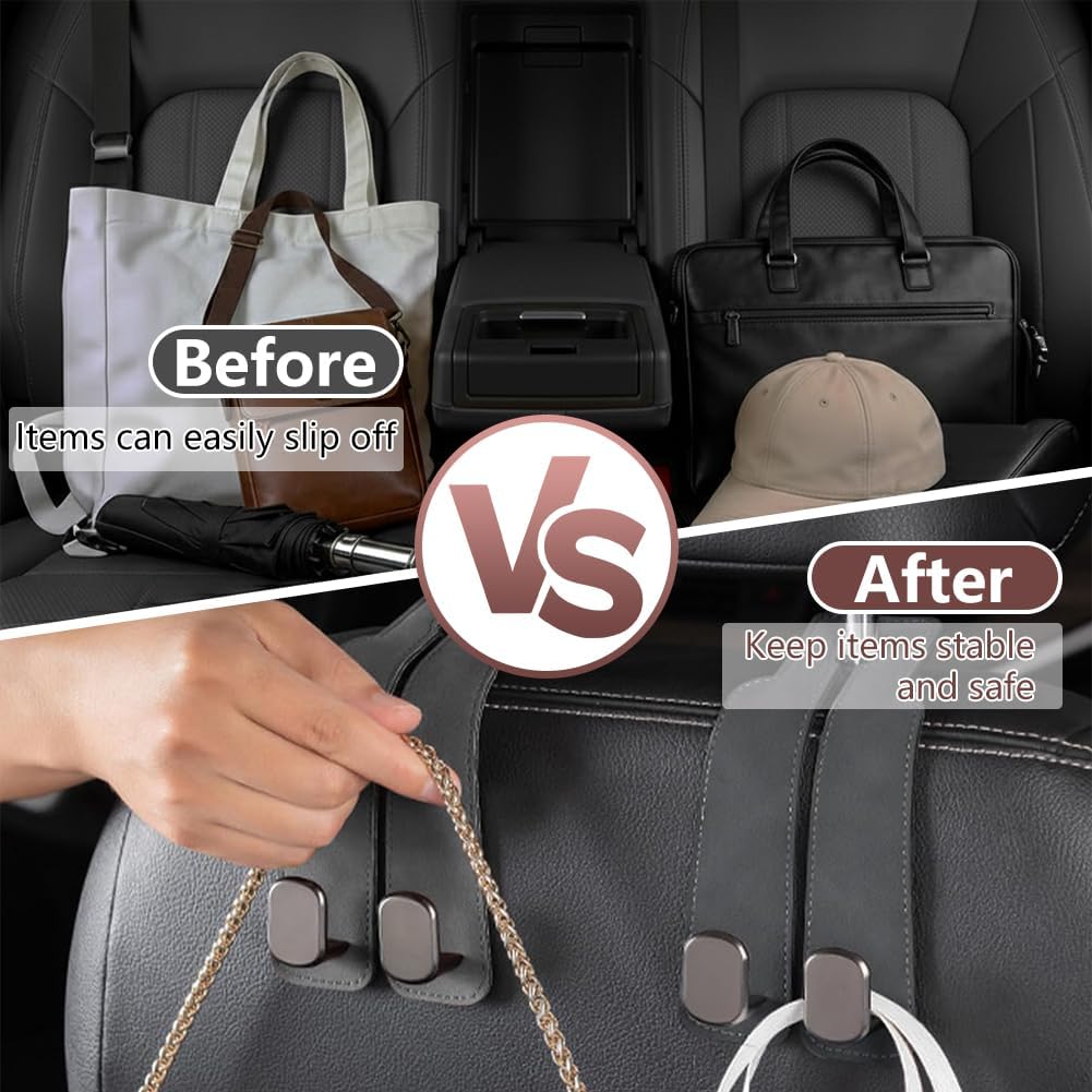 Headrest Hooks for Car, Twinhook Car Seat Hooks for Headrest (Grey 4Pcs)