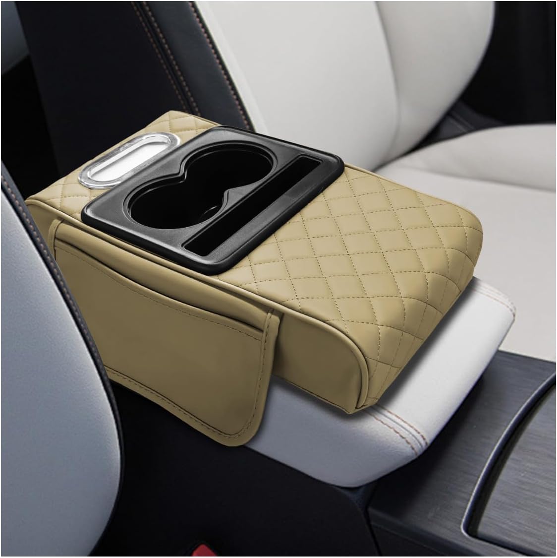 Leather Car Center Console Cover, Armrest Booster Cushion, Black