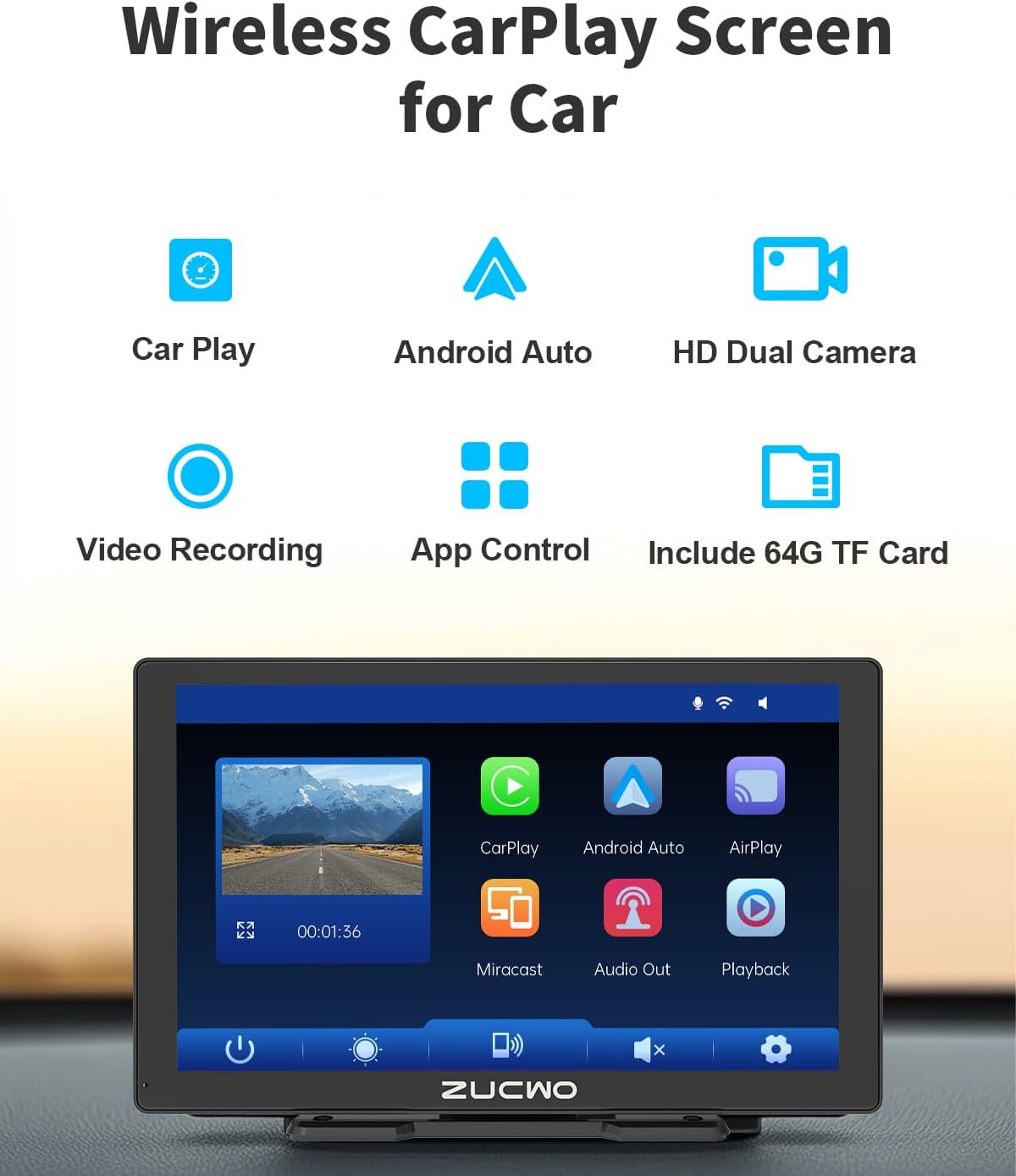 9 Inch Wireless CarPlay Screen for Car, CarPlay & Android Auto Touch Screen Car with Backup Camera, Bluetooth, Navigation, Mirror Link Voice Control