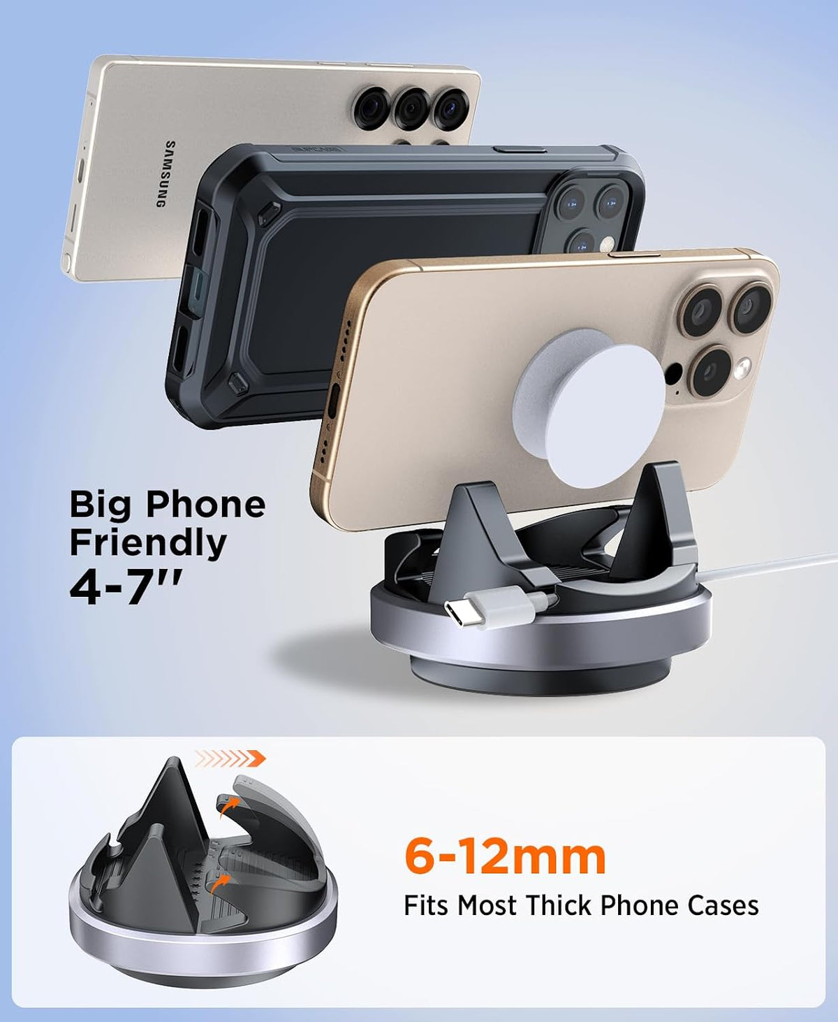 Beeasy Car Phone Holder Mount, 360° Rotation Dashboard Phone Holder, Washable Nano Gel & Silicone Anti-Slip Car Mount for iPhone 17/16/15/14, Samsung, Google Pixel, All Smartphones & GPS