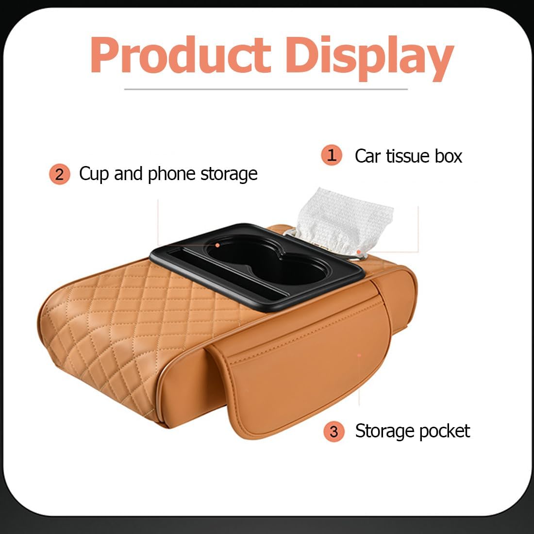 Car Armrest Cushion,5-in-1 Center Console Cover with 2 Storage Bags Cup Holder, Tissue Box Slot, Phone Slot for Sedans, Car Accessories Interior Organizers (Black)