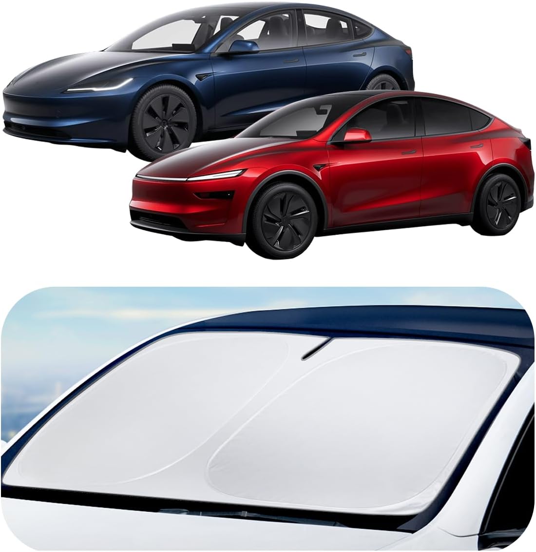 Spigen ZeroGap Windshield Sunshade for Tesla Model Y & 3, Maximum UV & Heat Protection, Dual Layer with Pocket | Car Accessories for Model Y Juniper, Model Y L, Model 3 Highland | Gift for Tesla Owner