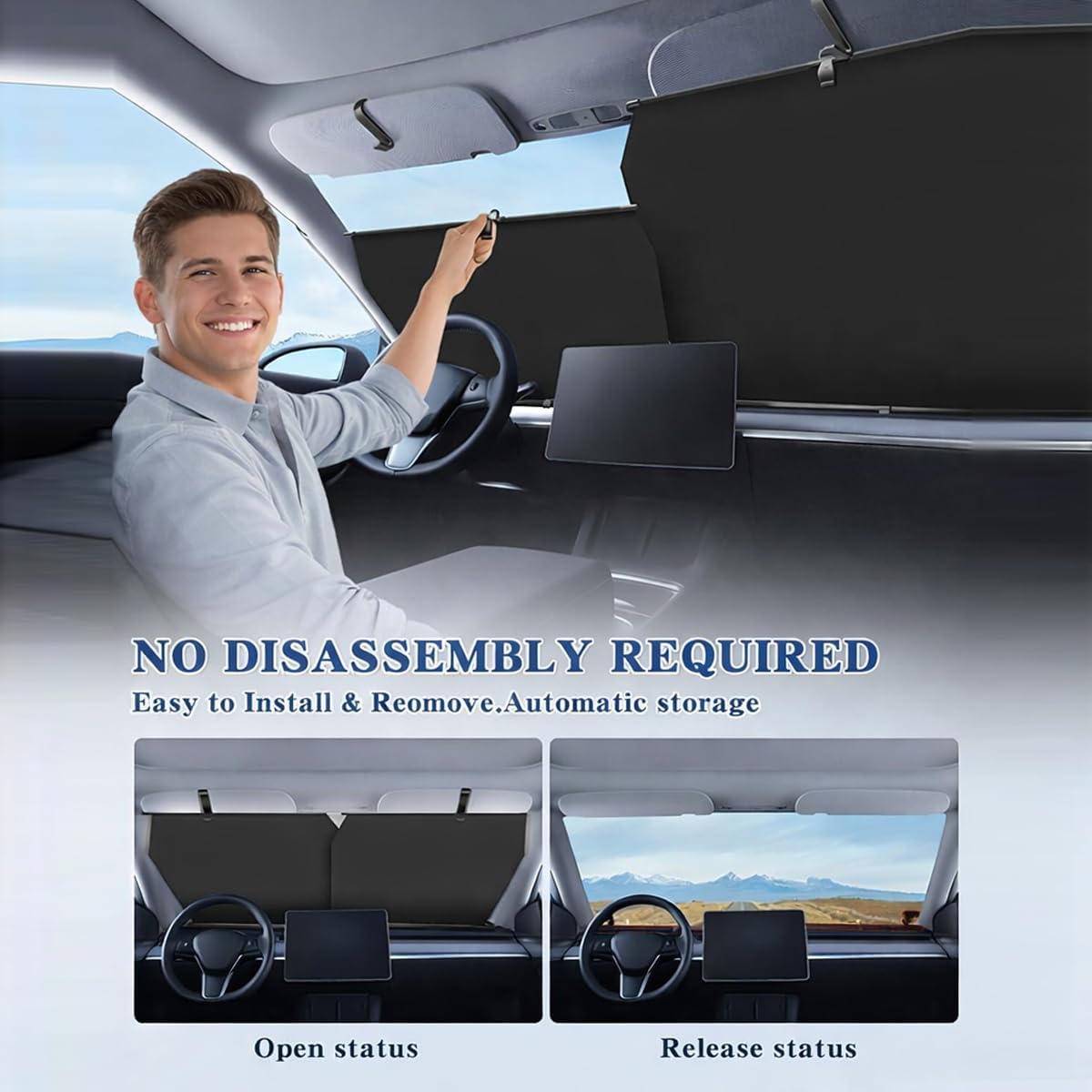 2026 Auto Retractable Car Windshield Sun Shade,Adjustable Automatic Sunshade for UV & Heat Protection,Privacy Protection,Universal Fit for Cars, Foldable Sun Visor for Parking & Outdoor Use