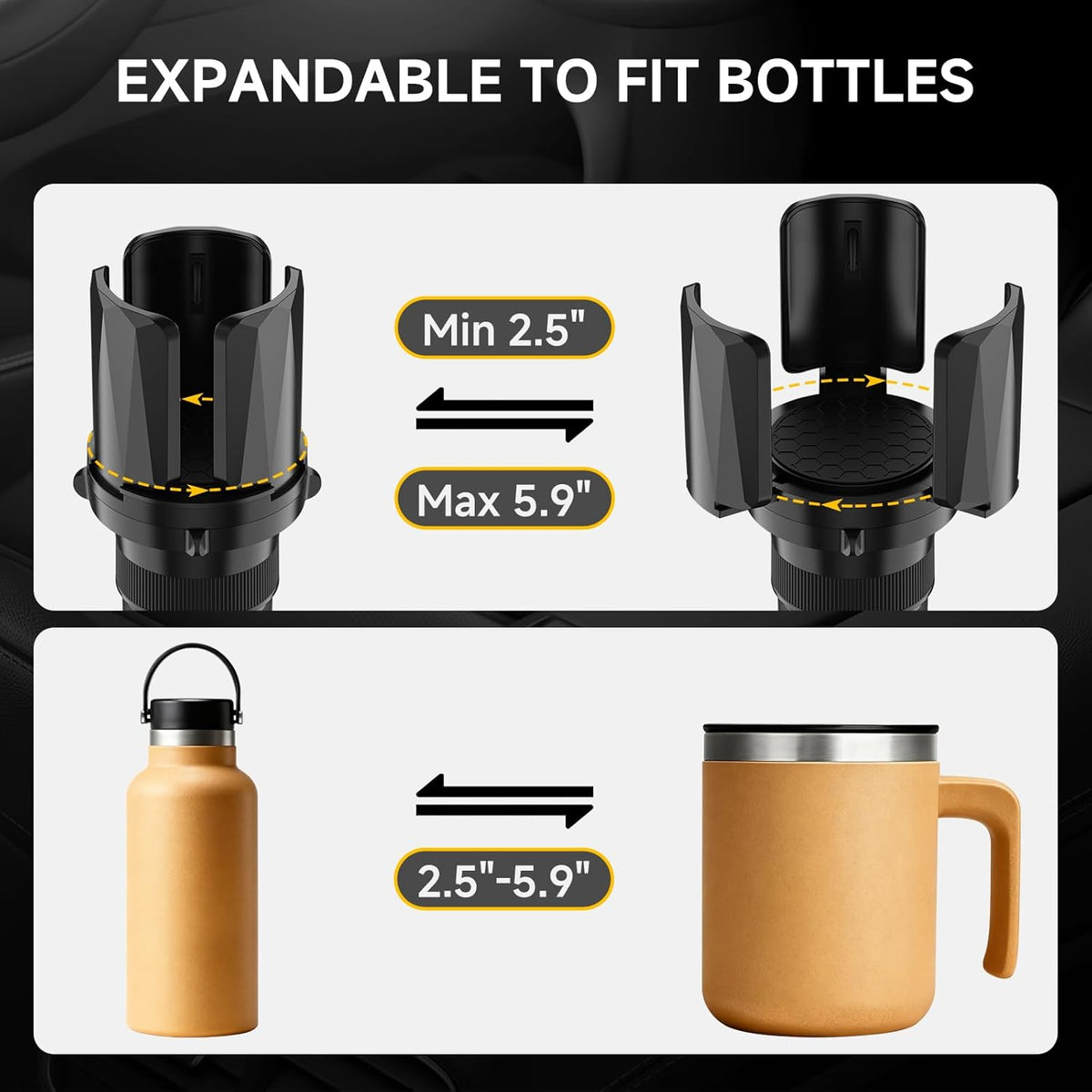 DYLEN Large Cup Holder Expander with Expandable Arms, Fits 2.5-5.9" Bottles