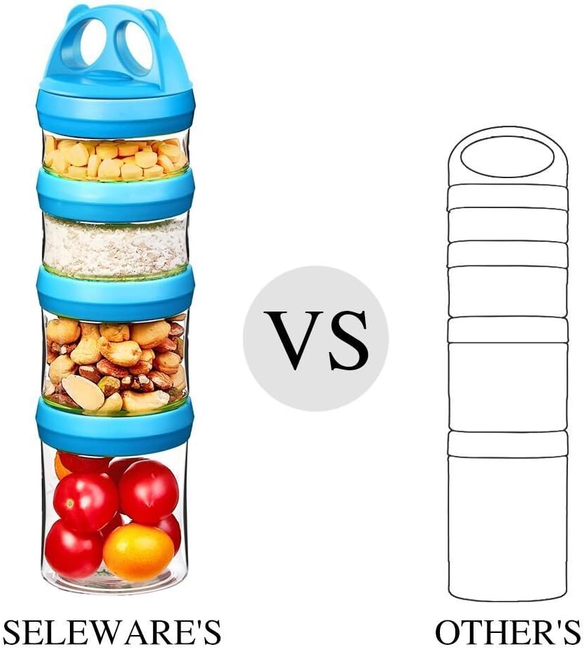 SELEWARE Blue Stackable Snack Containers for Kids Toddlers Adults, 31oz | Portable Food Storage Containers for Snacks Formula Powder Drinks and Travel, Twist Lock System Airtight Leak-proof BPA Free