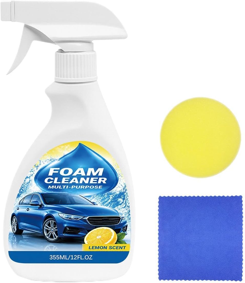 Foam Cleaner for Car 355ML Fruit Fragrance Seat Detailing Spray | with Sponge and Towel No Rinsing Car Seat Cleaner for Truck SUV RV Trailer Kitchen Upholstery Carpet Fabric
