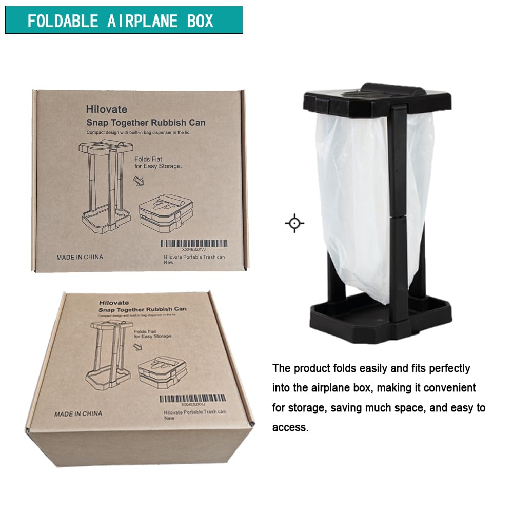 Collapsible Trash Can & Portable Garbage Bin with Reinforced Frame, 2 Ground Stakes, Trash Bag Holder - Includes Built-in Bag Dispenser & 20 Bags for Camping, RV, Outdoor & Home Use
