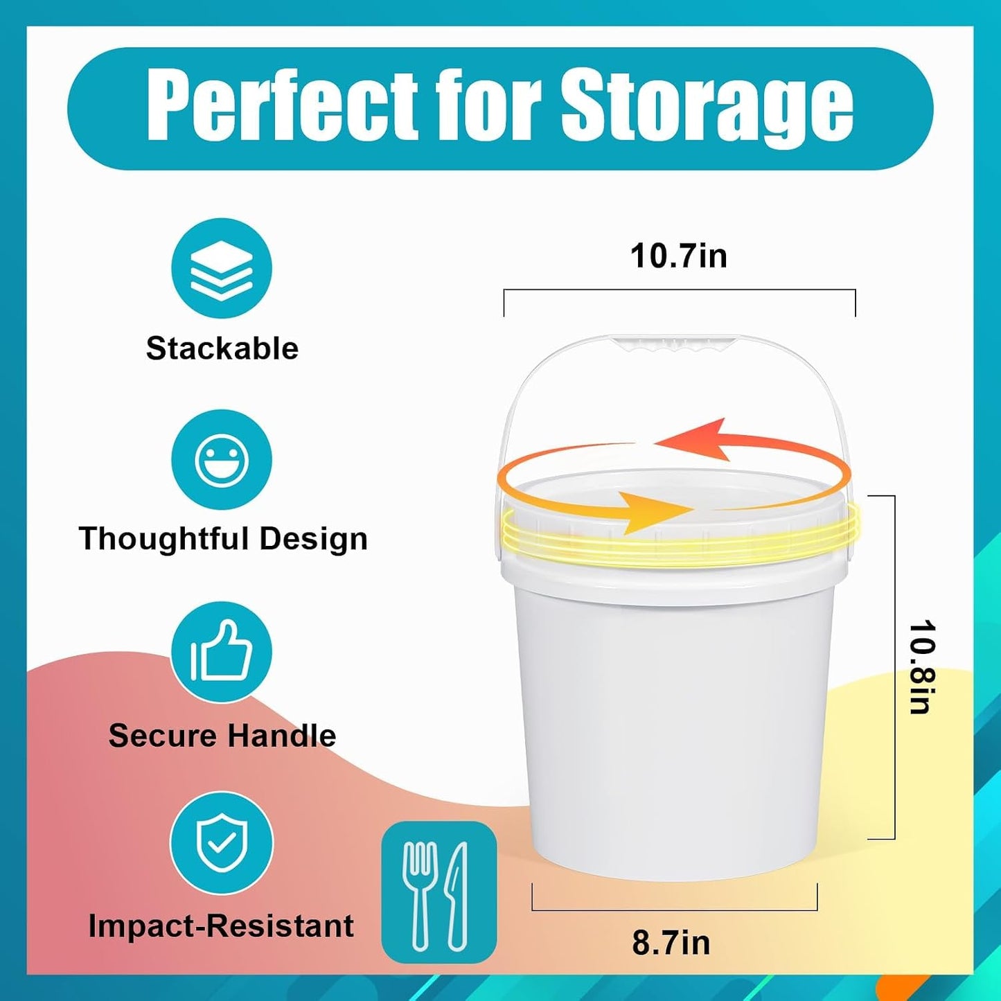3PCS 2.5 Gal White Buckets Set, Durable Plastic Storage Containers with White Lids & Handles, Food Grade Pail for Home, Paint & Water Storage