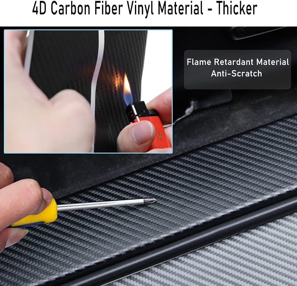 4PCS Carbon Fiber Style Door Sill Protector Anti-Dirty Scuff Plate Cover Guard Sills Protector Trim,Welcome Pedal Protect fit Dodge Ram 1500 Chevy Silverado GMC Sierra 1500