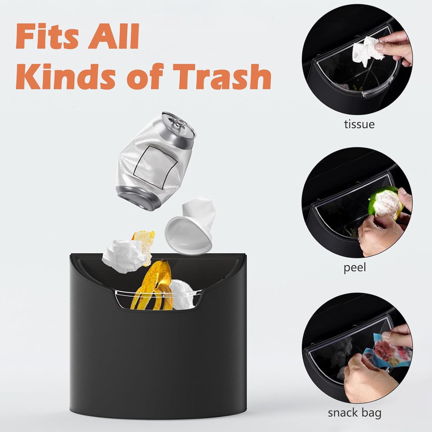Leakproof Car Trash Can,Mini Car Trash Bin for SUV and Truck,Small Removable Liner Garbage Can,Waterproof Automotive Trash Can for Vehicle,Home,Office,Multipurpose,Easy to Clean (Black)