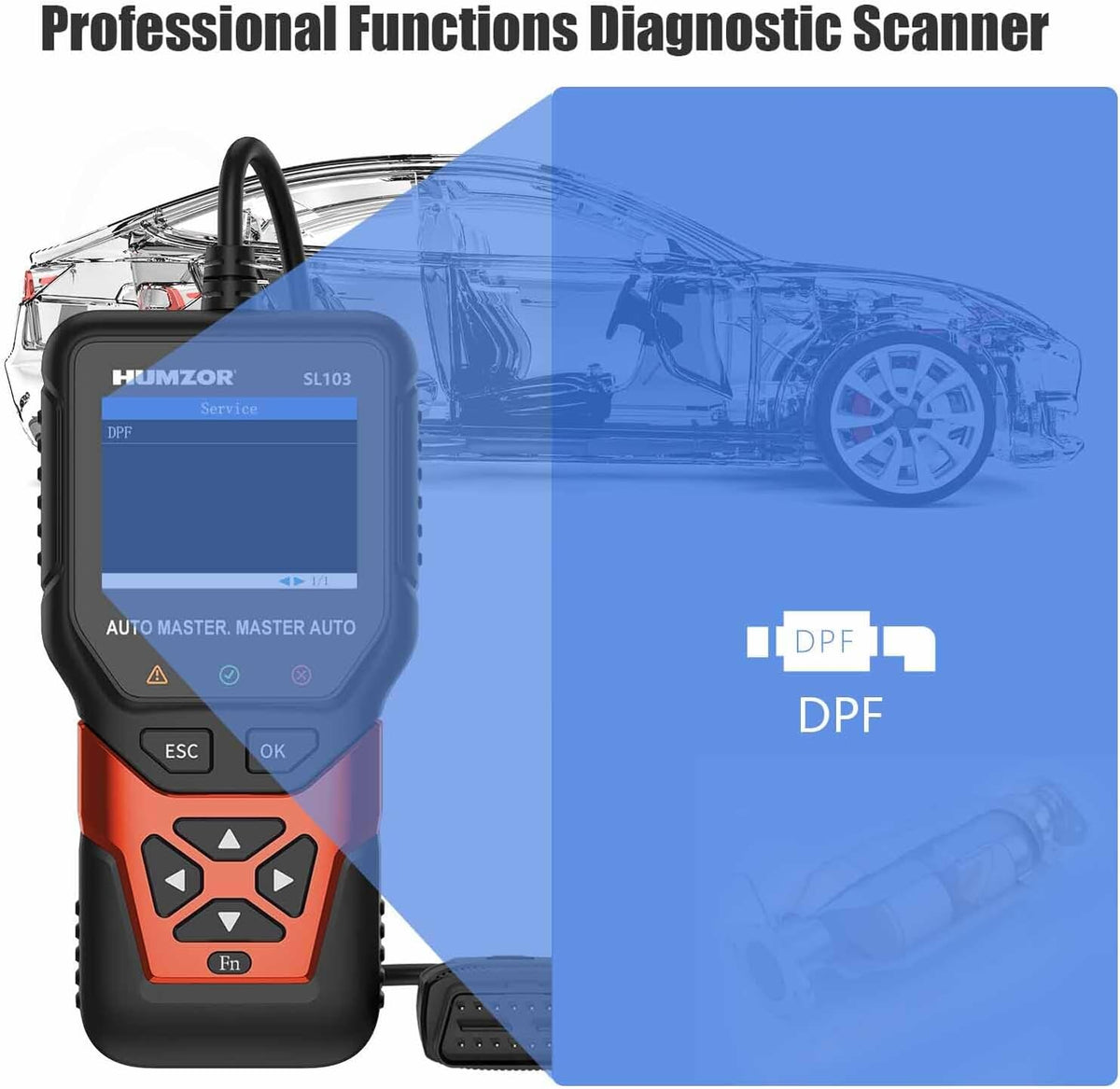 SL103 OBD2 Scanner Diagnostic Tool, Professional Diagnostic Tool with DPF Function, Universal Car Code Reader for Gasoline and Diesel Vehicles, 2.8-inch Color Display, 11 Languages Support