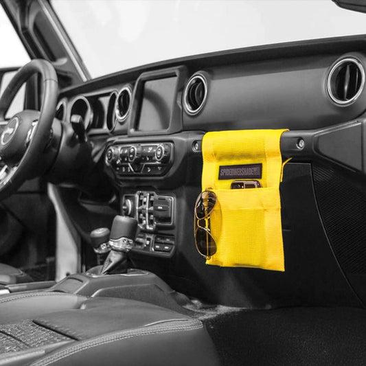 SPIDERWEBSHADE Grab Bag - Front Passenger Seat Grab Bar Multi-Purpose Storage Organizer Bag - For Jeep Wrangler CJ YJ JK JL JKU JLU Gladiator - MADE IN AMERICA - Travel Essentials Holder - (Yellow)