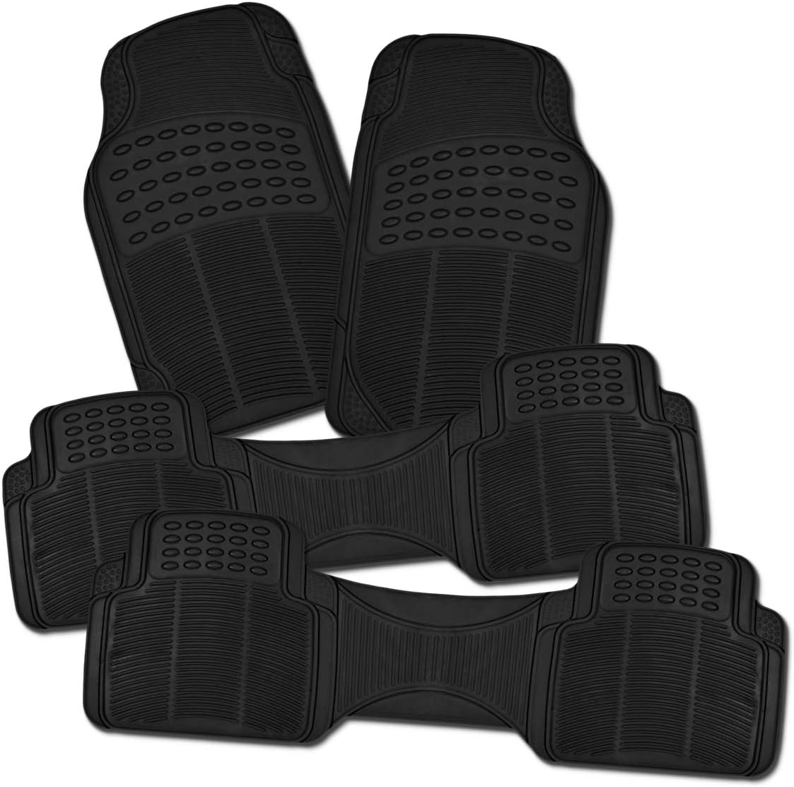 ZONETECH All Weather Rubber Semi Pattern Car Interior Floor Mats – 4-Piece Set Black Heavy Duty Car Interior Floor Mats