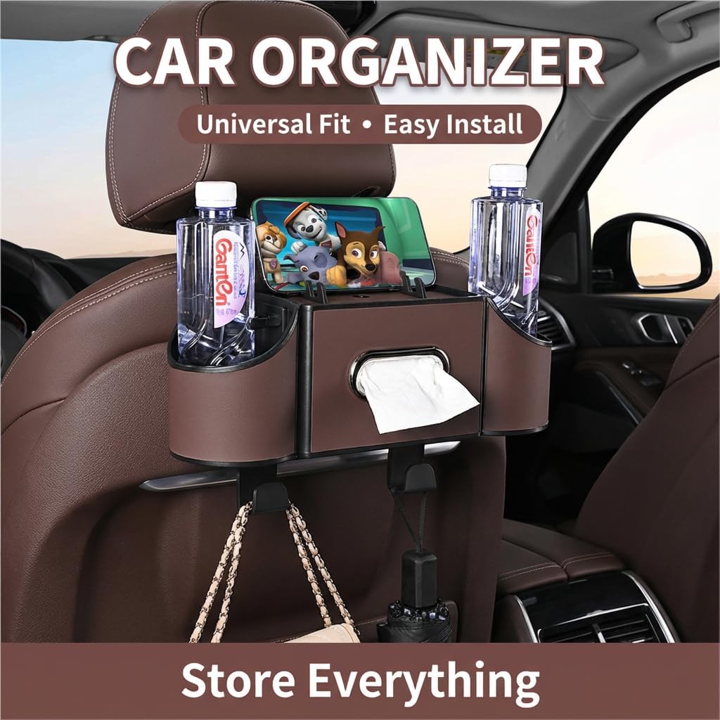4-in-1 car organizer back seat, Multi-Pocket backseat car cup holder, Universal back seat cup holders for cars, car organization, for Travel & Daily Use (KARTAN)