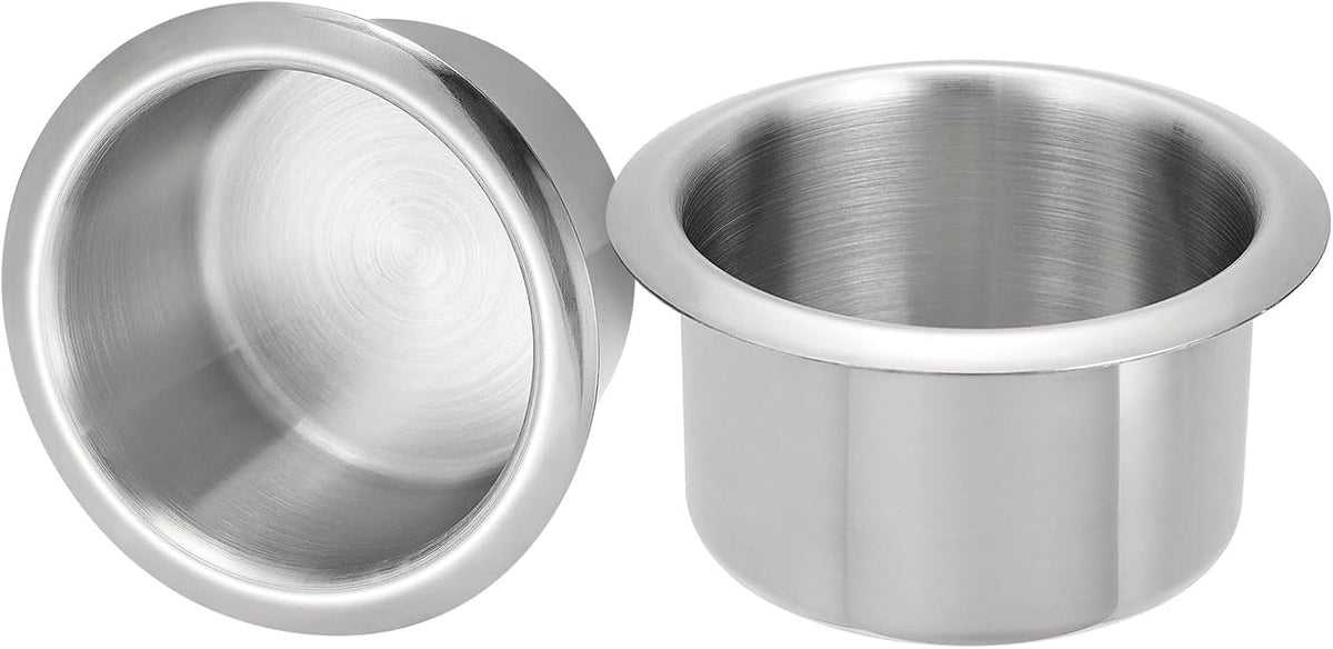 uxcell 2 Pcs 201 Stainless Steel Drop-in Cup, 2.44" x 4.6" Drink Can Holder Poker Table Cup Holder Insert for Sofa Boat Car Marine, Silver
