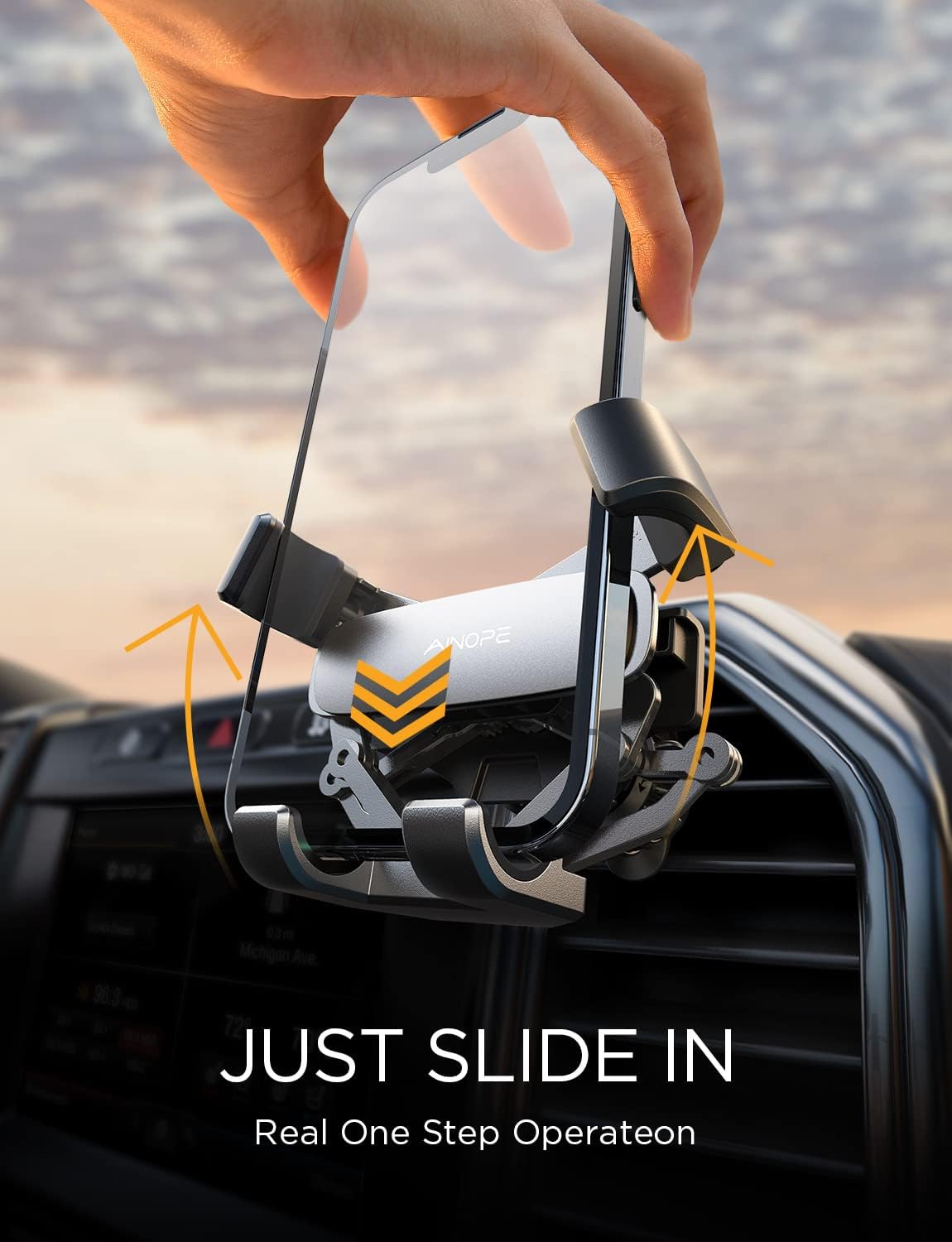 AINOPE Car Vent Phone Mount Holder for iPhone 17 Pro Max Car Mount [Drop-in Grip] Phone Holders for Your Car Air Vent Interior Accessories Gifts for Men for iPhone 17 Pro Max 16 15 14 GalaxyS26,Silver