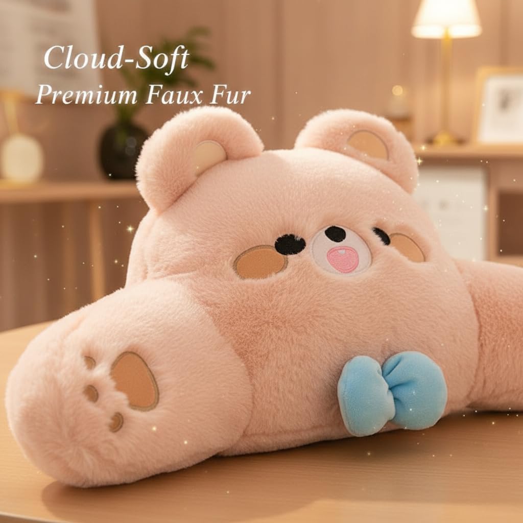 Cute Plush Bear Car Headrest & Lumbar Support Set, Soft Neck & Back Support Pillow for Comfortable Driving All Season(Set of 2)