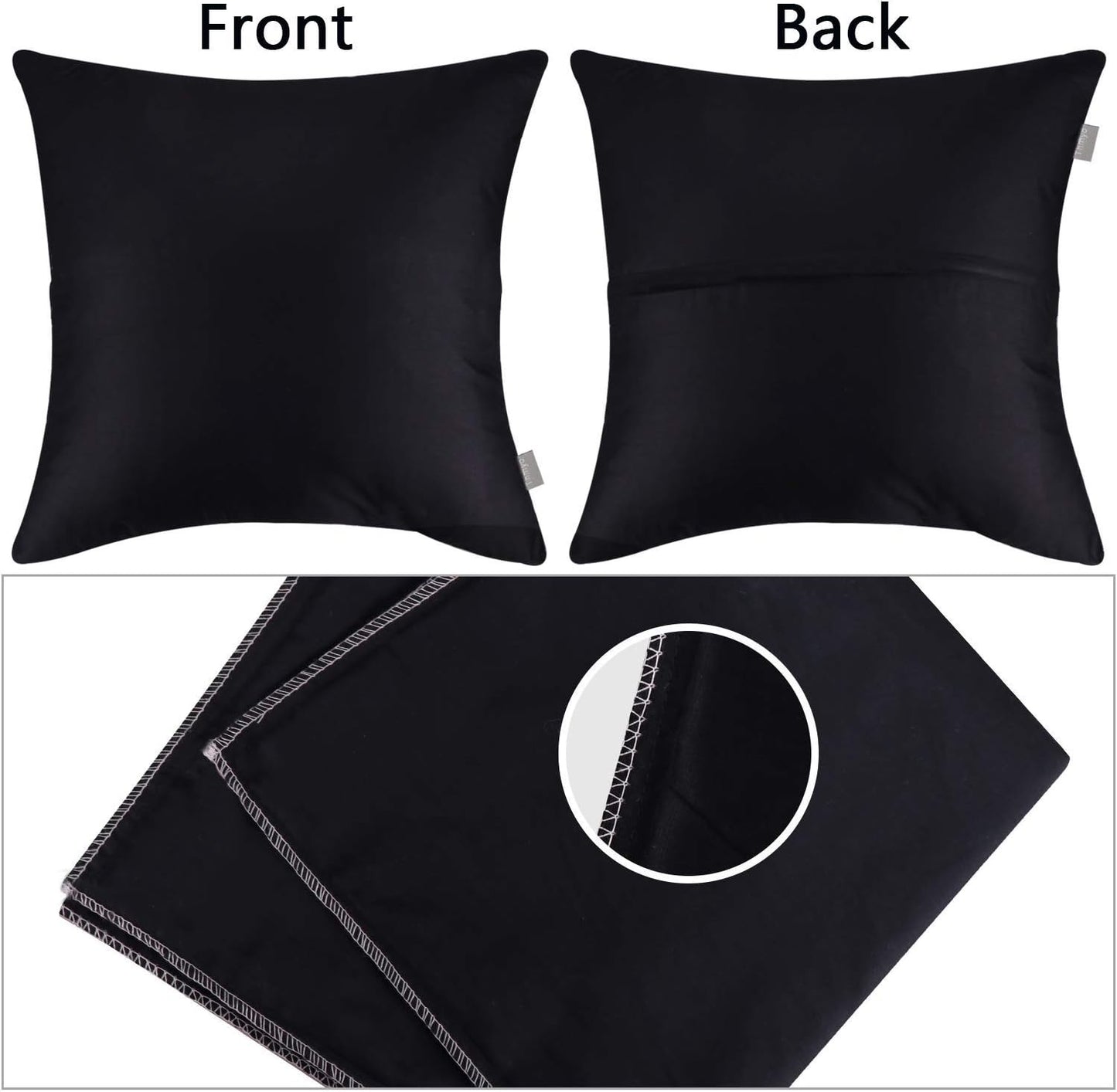 Thmyo 4-Pack 100% Cotton Comfortable Solid Decorative Throw Pillow Case Square Cushion Cover Sublimation Blank Pillow Covers DIY Pillowcases (Only Covers,Not Pillow Shams)(20x20inch/50x50cm,Black)