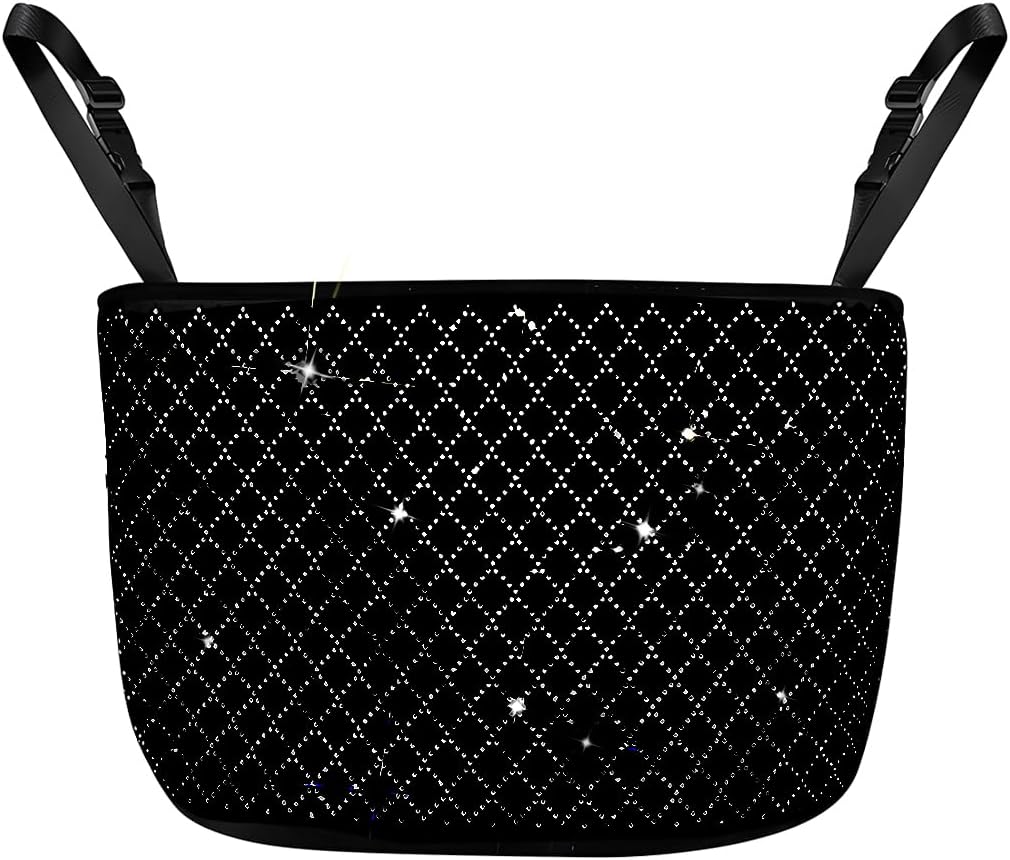 zipelo Bling Car Net Pocket Handbag Holder, Rhinestone Vehicle Backseat Purse Organizer Between Seats, Diamond Hanging Storage Bag Barrier of Pet Kids, Universal Automotive Accessories (Black)