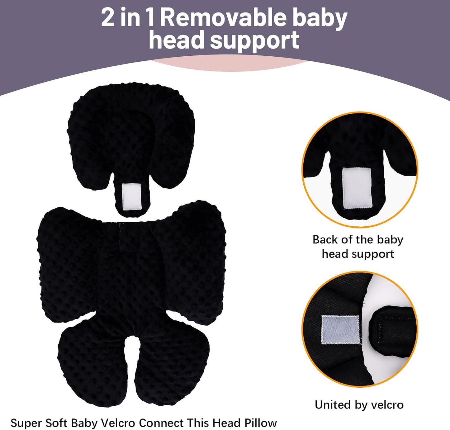 KAKIBLIN Infant Car Seat Insert, Baby Carseat Head & Body Support for Newborn, 2-in-1 Reversible Baby Car Seat Cushion, Soft Stroller Cushion Insert for Car Seats, Bouncer, Strollers, Swing (Black)